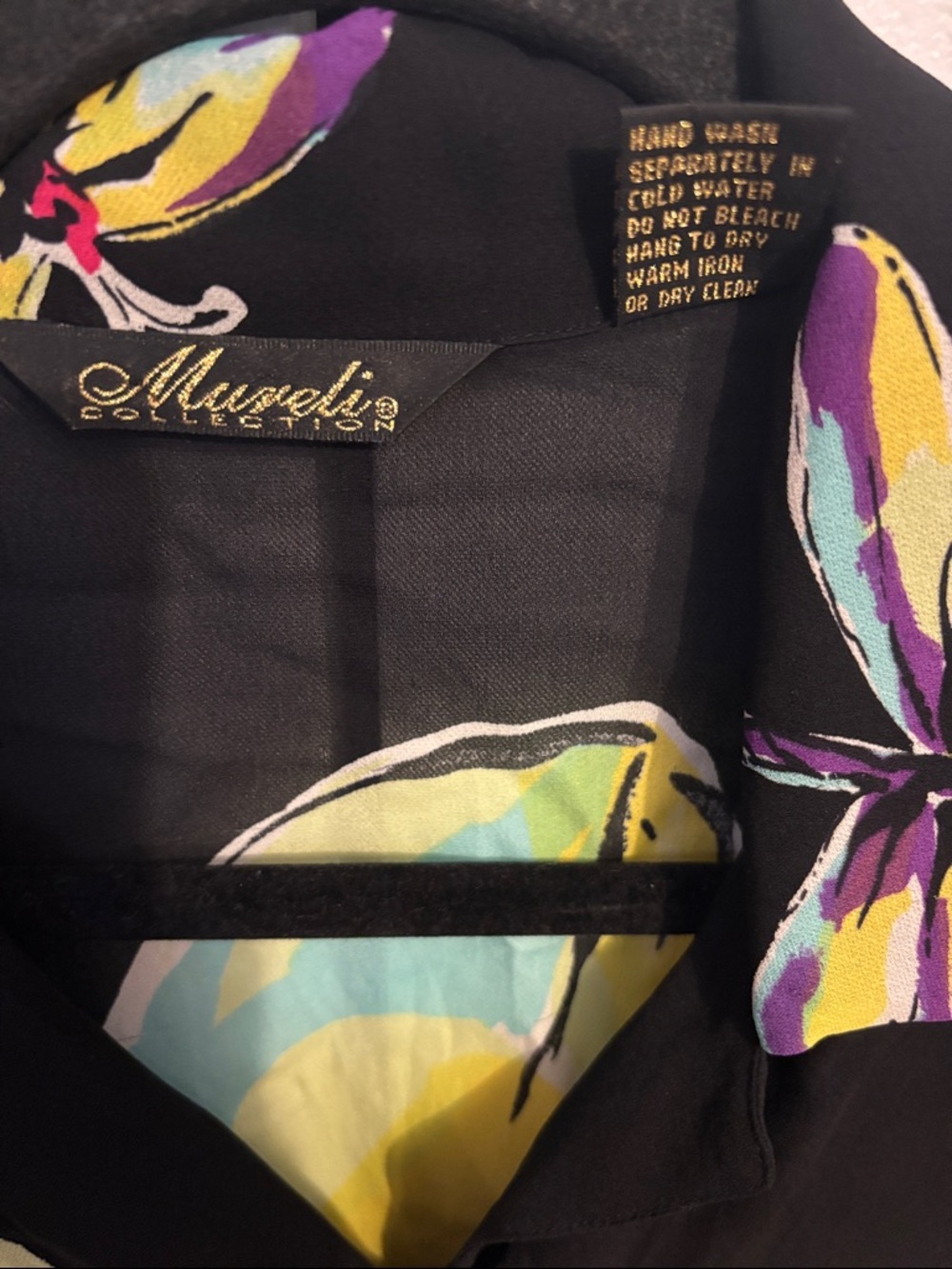 Silk Black Butterfly Print Blouse - Picture 5 of 8